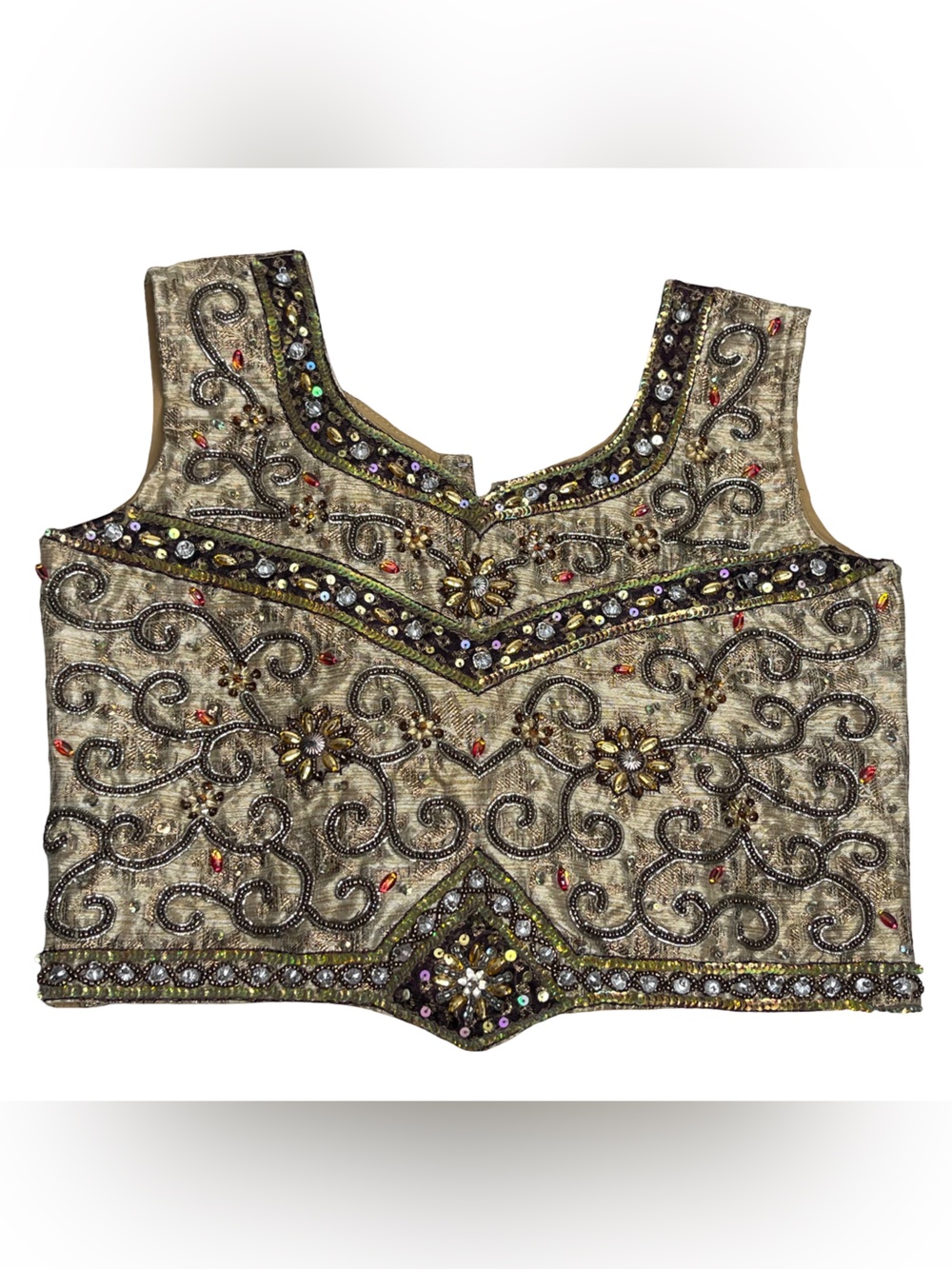 Whimsigoth Fairycore Boho Beaded Saree Crop Top Sz XS